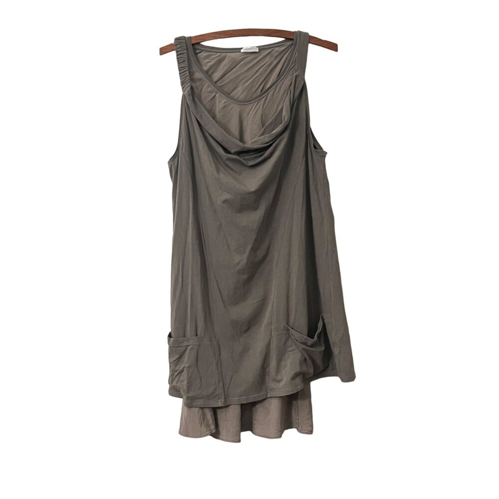 Rivamonti Womens Taupe Gray Cotton Silk Layered Cowl Neck Sleeveless Dress Sz M